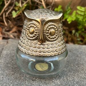 Vtg 70s Avon Gold Owl Glass Jar | Useful & Unique Jewelry Organizer